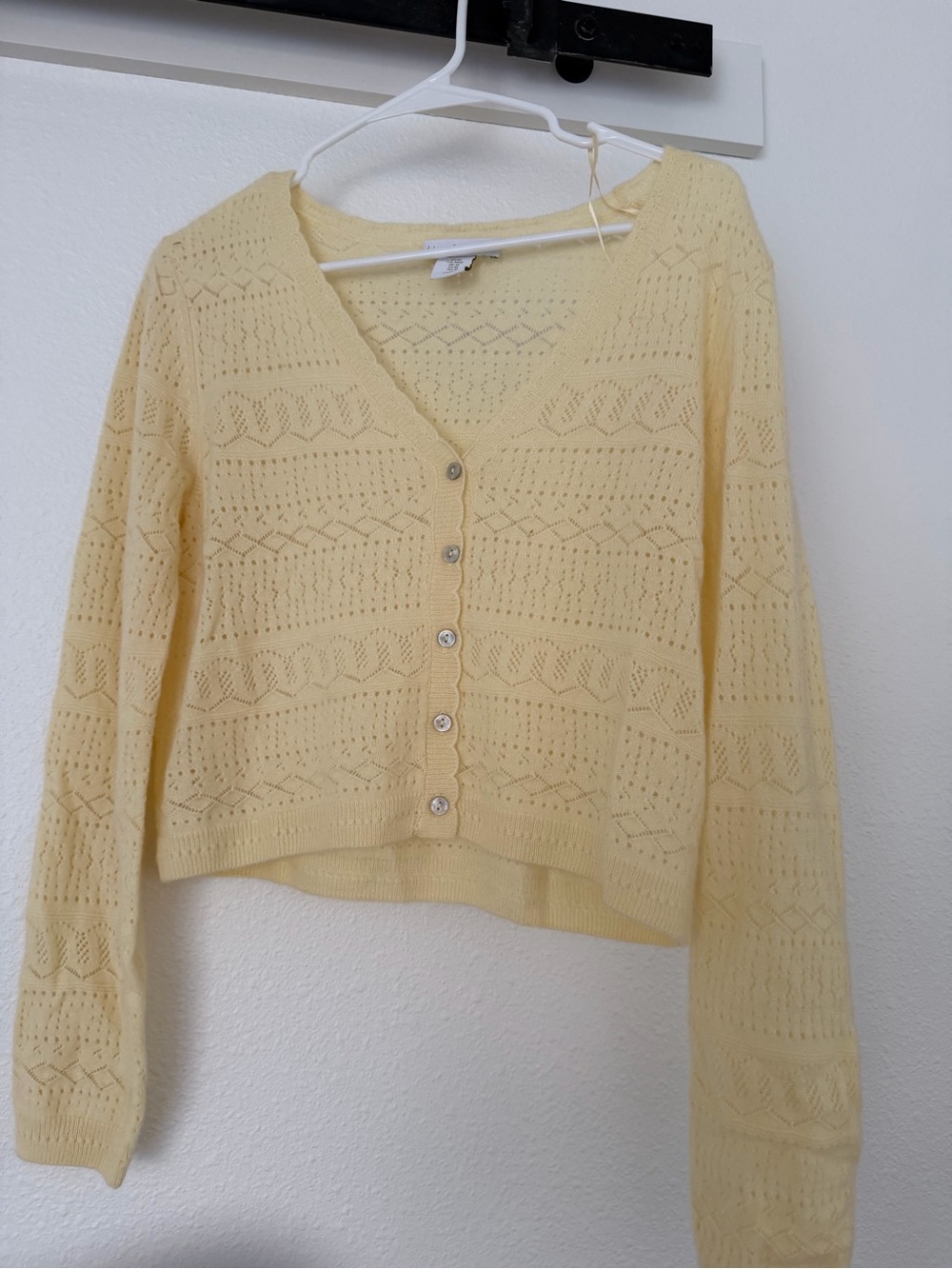 House of Harlow 1960 Pale Yellow Open-Knit V-Neck Cardigan